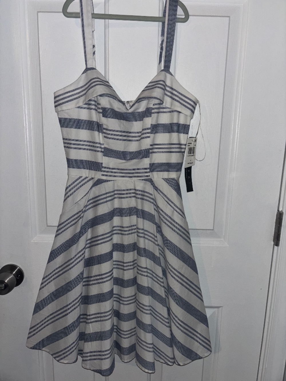 Trixxi Blue & White Striped Fit & Flare Dress NWT